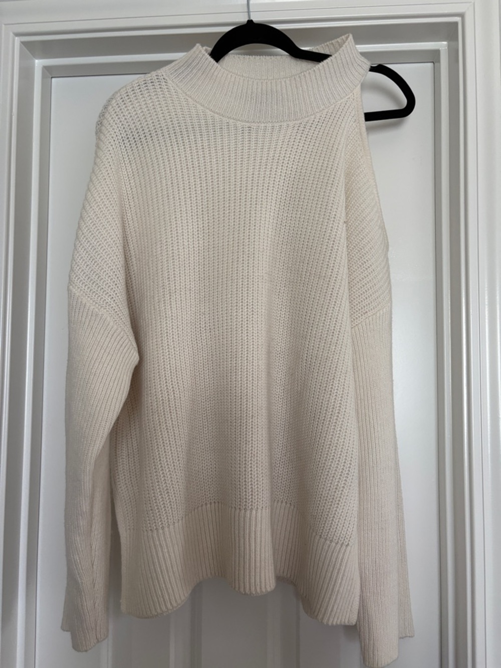 Sanctuary Cream Mock Neck Oversized one off shoulder Knit Sweater - Women